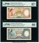 Indonesia Bank Indonesia 5; 10; 2 1/2; 25 Rupiah 1958-68 Pick 55; 56; 103a; 106a Four Examples PMG Superb Gem Unc 67 EPQ; Gem Uncirculated 66 EPQ (2);...