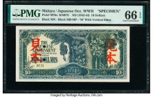 Malaya Japanese Government 10 Dollars ND (1942-44) Pick M7bs Specimen PMG Gem Uncirculated 66 EPQ. Red Specimen overprints and 2 POCs.

HID09801242017...