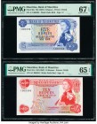 Mauritius Bank of Mauritius 5; 10; 25; 50 Rupees ND (1967) Pick 30a; 31a; 32a; 33a Four Matching Serial Number Examples PMG Superb Gem Unc 67 EPQ; Gem...
