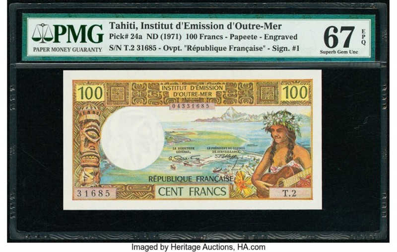 Tahiti Institut D'Emission D'Outre-Mer 100 Francs ND (1971) Pick 24a PMG Superb ...