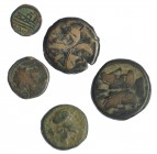 REPÚBLICA ROMANA. Lote 5 bronces republicanos: As de Maiania y as, triens, semis y semis de imitación anónimos. BC-/BC+.