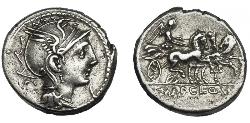 REPÚBLICA ROMANA. MALLIA. Denario. Roma (111-110 a.C.). R/ Ley. T. MAL AP CL Q V...