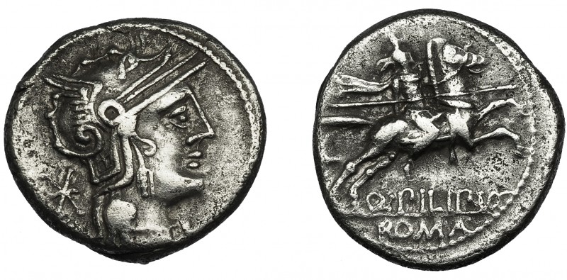 REPÚBLICA ROMANA. MARCIA. Denario. Roma (129 a.C.). R/ Ley. Q. PILIPVS. Ar 3,75 ...