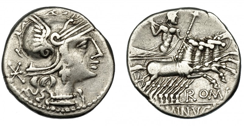 REPÚBLICA ROMANA. MINUCIA. Denario. Roma (133 a.C.). R/ L. MINVCI. AR 3,86 g. 19...