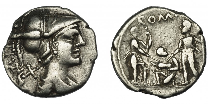 REPÚBLICA ROMANA. VETURIA. Denario. Roma (137 a.C.). R/ Escena de juramento. AR ...