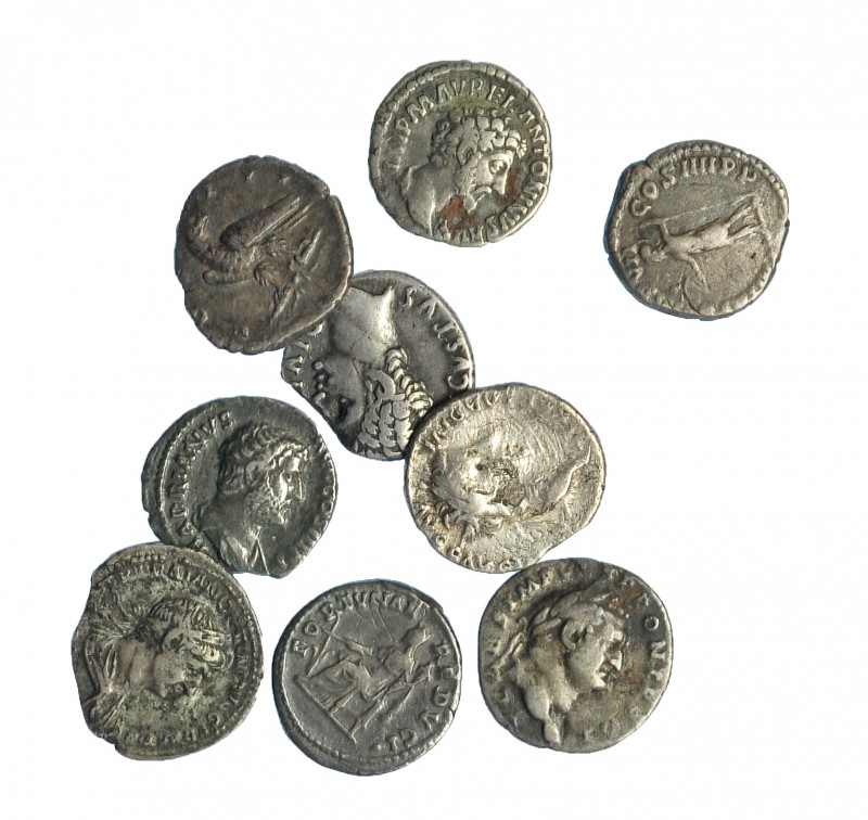 IMPERIO ROMANO. Lote de 9 denarios: Augusto, Tiberio, Tito, Trajano, Adriano (3)...