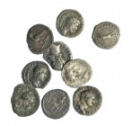 IMPERIO ROMANO. Lote de 9 denarios: Augusto, Tiberio, Tito, Trajano, Adriano (3), Marco Aurelio y Cómodo. De BC a MBC-.