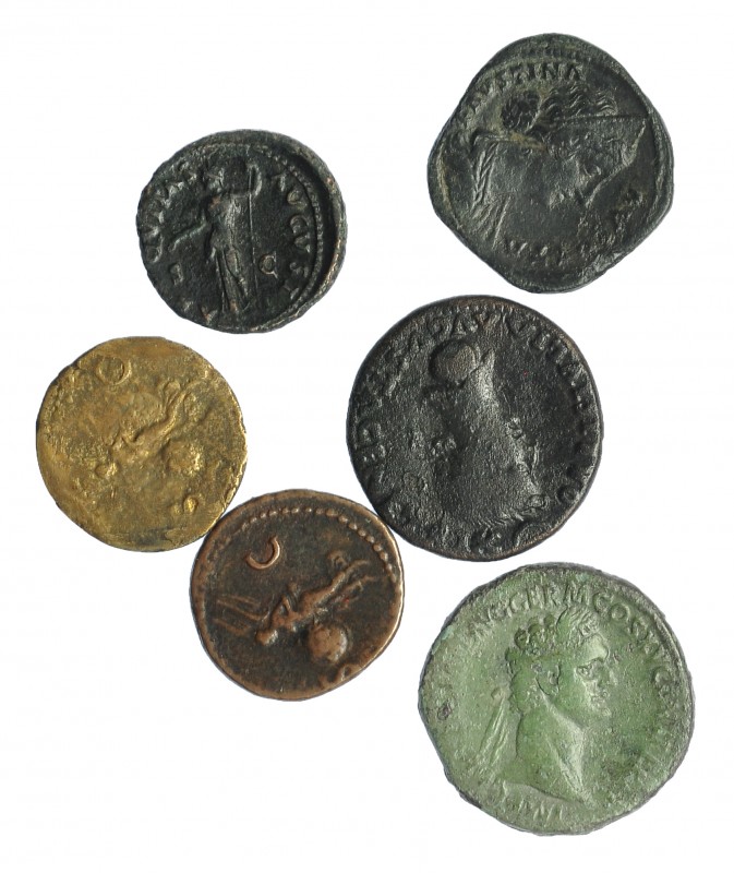 IMPERIO ROMANO. Lote de 6 monedas: 2 sestercios, 3 ases y 1 pieza hispano-romana...