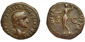 IMPERIO ROMANO. GALBA. As. Tarraco (68 d.C.). R/ Livia a izq. con pátera y cetro; DIVA AVGVSTA, SC. AE 11,09 g. RIC-67. MBC-. Escasa.
