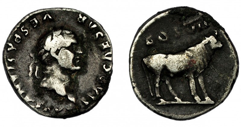IMPERIO ROMANO. VESPASIANO. Denario. Roma (76 a.C.). R/ Toro a der.; encima COS ...