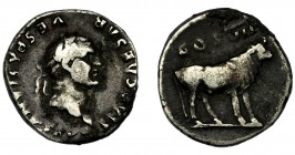 IMPERIO ROMANO. VESPASIANO. Denario. Roma (76 a.C.). R/ Toro a der.; encima COS VII. AR 3,25 g. 18,2 mm. RIC-841. BC+.
