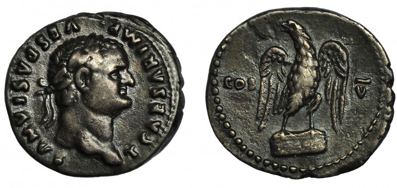 IMPERIO ROMANO. TITO. Denario. Roma (76 d.C.). R/ Águila explayada con cabeza a ...