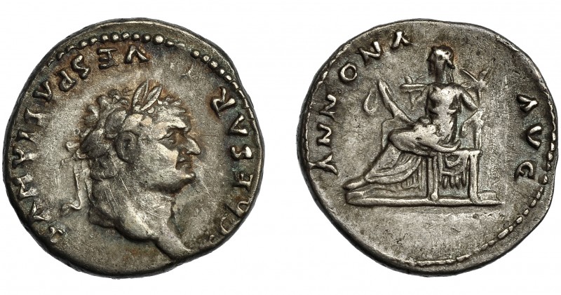 IMPERIO ROMANO. TITO. Denario. Roma (77-78 d.C.). R/ Annona sentada a izq. con e...