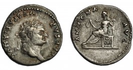 IMPERIO ROMANO. TITO. Denario. Roma (77-78 d.C.). R/ Annona sentada a izq. con espigas; ANNONA AVG. AR 3,45 g. 18 mm. RIC-972. MBC.