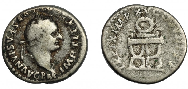 IMPERIO ROMANO. TITO. Denario. Roma (80). R/ Corona sobre silla curul; TR P IX I...