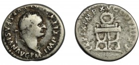 IMPERIO ROMANO. TITO. Denario. Roma (80). R/ Corona sobre silla curul; TR P IX IMP XV COS VIII P P. AR 3,28 g. 18 mm. Ric-108. BC+/BC. Venta privada e...