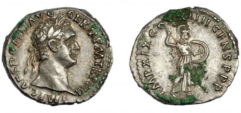 IMPERIO ROMANO. DOMICIANO. Denario. Roma (88-89 d.C.). R/ Minerva avanzando a de...