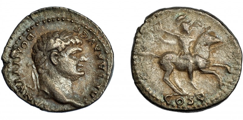 IMPERIO ROMANO. DOMICIANO. Denario. Roma (77-78 d.C.). R/ Soldado a caballo a de...