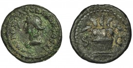 IMPERIO ROMANO. DOMICIANO. Cuadrante. Roma (85). R/ Modio con espigas; SC. AE 3,0 g. 19 mm. RIC-276b. Pátina verde rugosa. BC+. Rara.