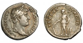 IMPERIO ROMANO. ADRIANO. Denario. Roma (134-138). R/ Tellus a izq. con arado y rastrillo, detrás dos espigas; TELLVS STABIL. Ar 3,01 g. 17,3 mm. RIC-2...