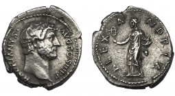 IMPERIO ROMANO. ADRIANO. Denario. Roma (130-133 d.C.). R/ Alejandría con sistro y cuenco con serpiente; ALEXANDRIA. AR 3,12 g. 13,5 mm. RIC-1501. Limp...