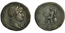 IMPERIO ROMANO. ADRIANO. Sestercio. Roma (124-128). R/ Roma sentada a izq. con victoria y cornucopia; COS III, SC. AE 28,58 g. 33,1 mm. RIC-636. Peque...