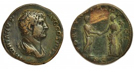 IMPERIO ROMANO. ADRIANO. Sestercio. Roma (134-138). R/ Adriano saludando a Fortuna; FORTVNA REDVCI, SC. AE 29,75 g. 30,6 mm. RIC-761. MBC/MBC-.