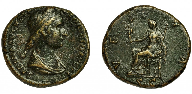 IMPERIO ROMANO. SABINA. As. Roma (128-136). R/ Vesta sentada a izq. con palladiu...