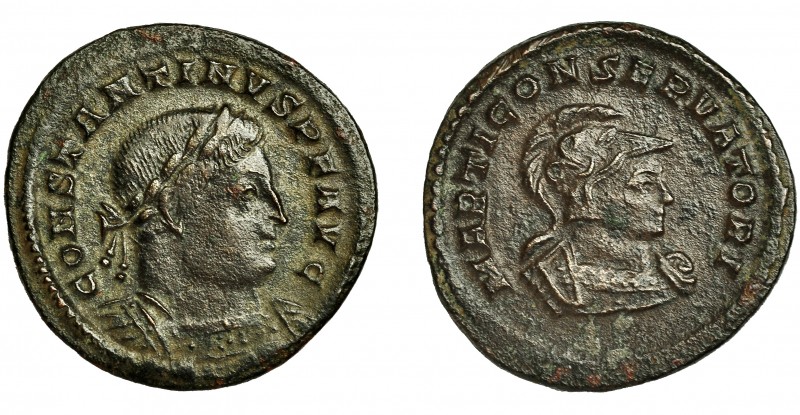 IMPERIO ROMANO. CONSTANTINO I. Follis. Treveris (310-313). R/ Marte a der.; MART...