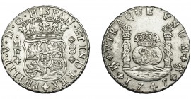 FELIPE V. 8 reales. 1747. México. MF. VI-1156. Leves rayitas de ajuste. MBC+.