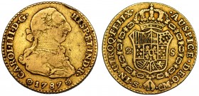 CARLOS III. 2 escudos. 1787. Sevilla. CM. VI-1423. Golpe en canto. MBC-