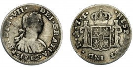 FERNANDO VII. 1/2 real. 1812. México JJ. VI-368. BC+/MBC-.