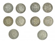 ISABEL II. Lote 5 monedas 5 centavos de peso. Manila. 1868. Calidad media. MBC.