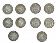 ISABEL II. Lote 5 monedas 5 centavos de peso. Manila. 1868. Calidad media. MBC.