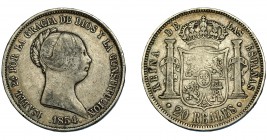 ISABEL II. 20 reales. 1854. Madrid. VI-510. Vano en rev. MBC-/MBC.