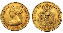 ISABEL II. 40 reales. 1863. Barcelona. VI-562. Golpe en canto. MBC.