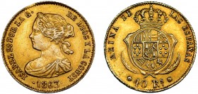 ISABEL II. 40 reales. 1863. Barcelona. Falsa de época en platino. Barrera-861. MBC+.