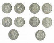 ALFONSO XII. Lote 5 piezas de 50 centavos de peso. 1885. Manila. EBC-/EBC.