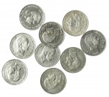 ALFONSO XII. Lote 9 piezas de 50 centavos de peso. 1885. Manila. MBC-/MBC+.