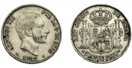 ALFONSO XII. 50 centavos de peso. 1883. Manila. VII-78. MBC+/MBC.