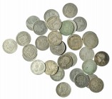 ALFONSO XIII. Lote 35 monedas: 1 peseta (34), 4 reales de Isabel II (1). BC/MBC.