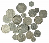 MONEDA EXTRANJERA. Lote 25 monedas de plata. Varios países y módulos. De BC a SC.
