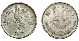 MONEDA EXTRANJERA. MÉXICO. 20 centavos. 1905. MO M. KM-405.2. Pequeñas marcas. EBC+.