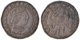 Napoli – Ferdinando I d'Aragona (1458-1494) - Coronato - MIR 69/2 RR Variante IUSTA - T VENDA; T dietro al busto. 3,99 grammi. Con cartellino d'epoca ...