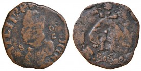 Napoli – Filippo IV (1621-1665) - Tornese - MIR Manca R Sigle OC. 8 davanti alla testa. Senza data. 5,00 grammi. Con cartellino d'epoca del collezioni...