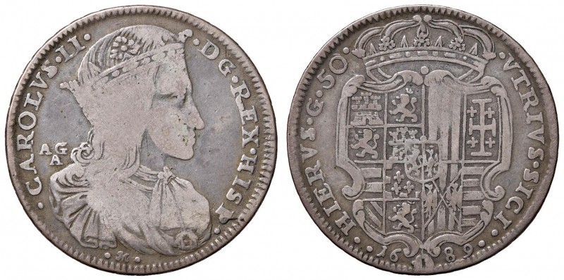 Napoli – Carlo II (1674-1700) - Mezzo Ducato 1689 - MIR 296 NC Con cartellino d'...