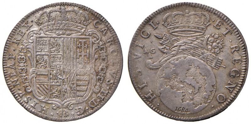 Napoli – Carlo II (1674-1700) - Tarì 1684 - MIR 298/2 C Bella patina. Con cartel...