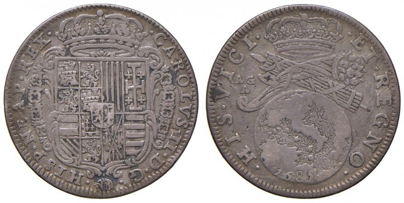 Napoli – Carlo II (1674-1700) - Tarì 1685 - MIR 298/3 C Con cartellino d'epoca d...
