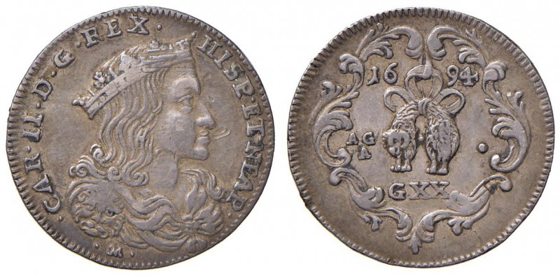 Napoli – Carlo II (1674-1700) - Tarì 1694 - MIR 300/3 C Con cartellino d'epoca d...