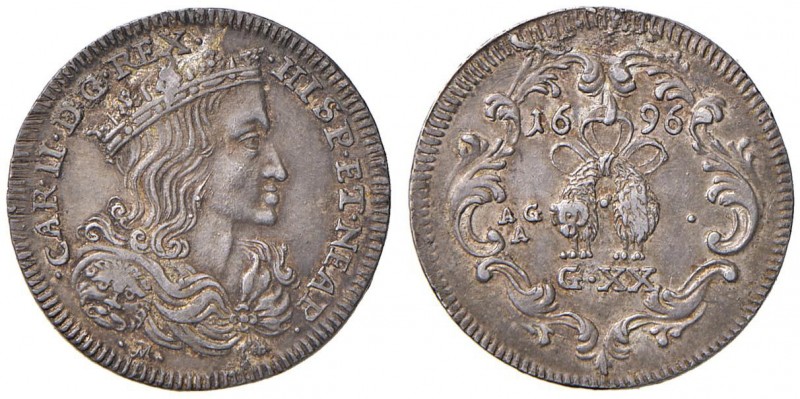 Napoli – Carlo II (1674-1700) - Tarì 1696 - MIR 300/5 C Con cartellino d'epoca d...